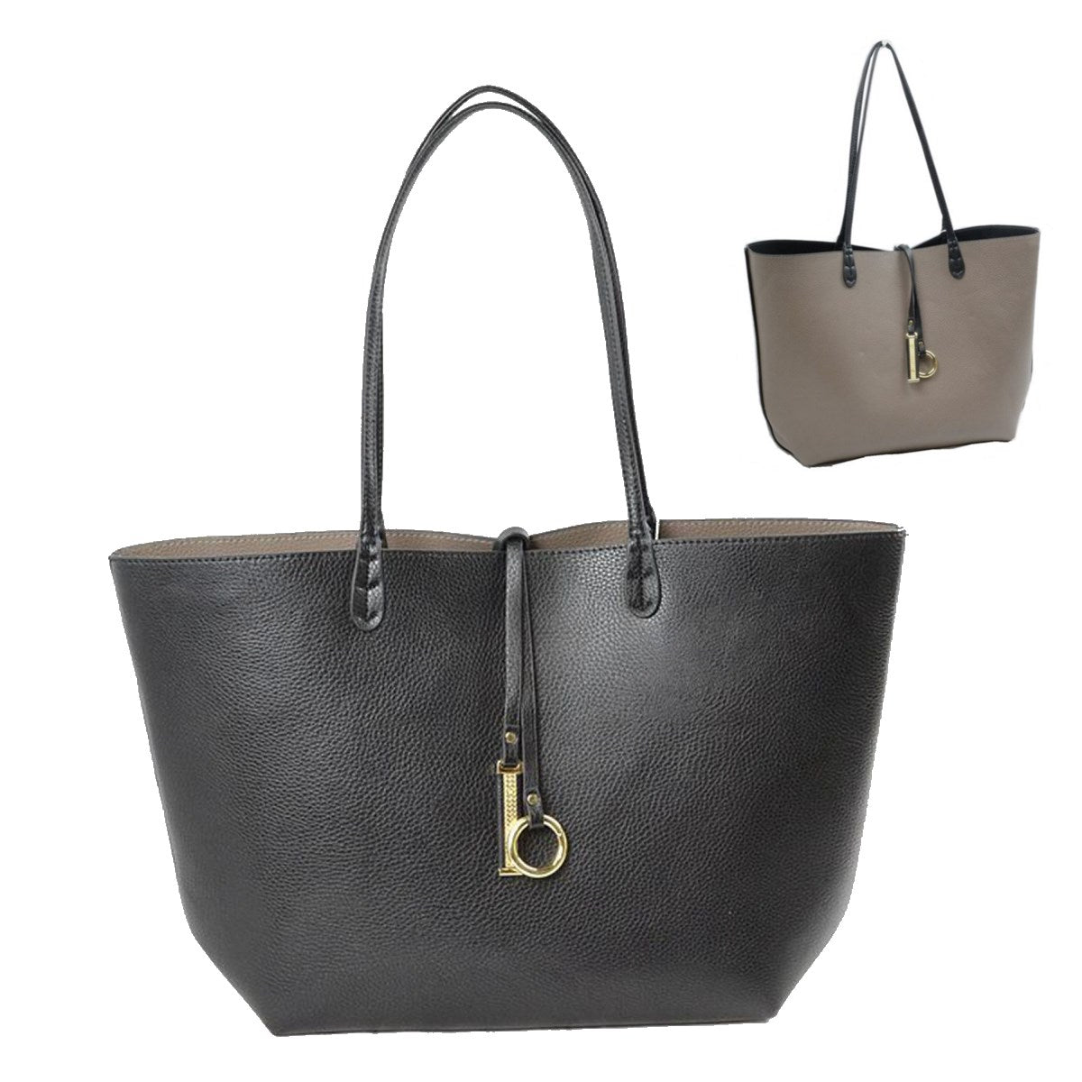 Women's Pebbled Faux Leather Reversible 2 in 1 Tote Shoulder Handbag Crossbody Bag