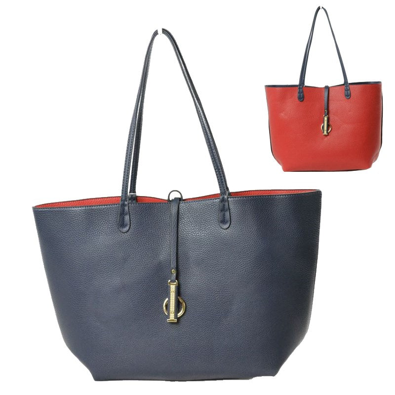 Women's Pebbled Faux Leather Reversible 2 in 1 Tote Shoulder Handbag Crossbody Bag