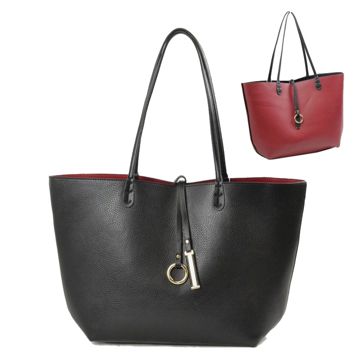 Women's Pebbled Faux Leather Reversible 2 in 1 Tote Shoulder Handbag Crossbody Bag