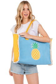 Pineapple Embroidered Design Patch Summer Tote Bag