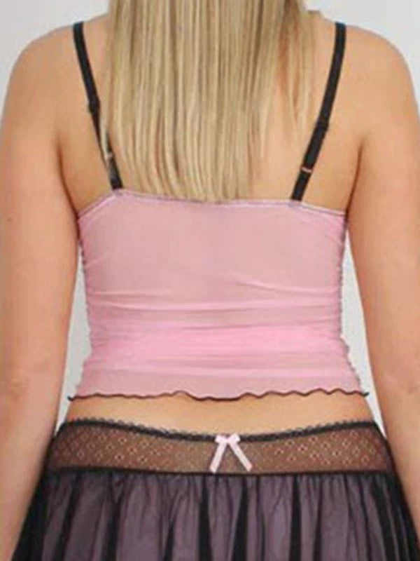 PINK AND BLACK LINGERIE TOP AND SKIRT SET WITH SWEETHEART NECKLINE