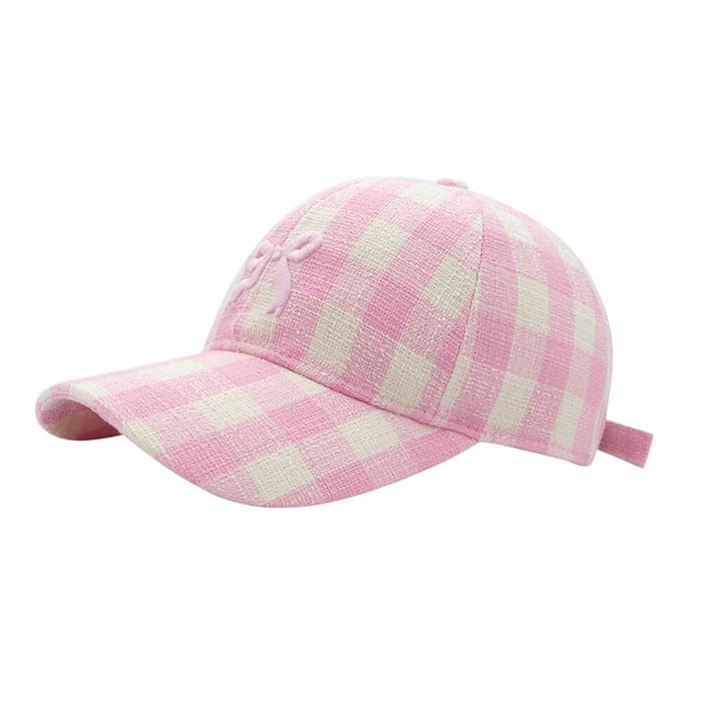 PINK AND WHITE CHECKERED BASEBALL CAP WITH BOW FOR KIDS