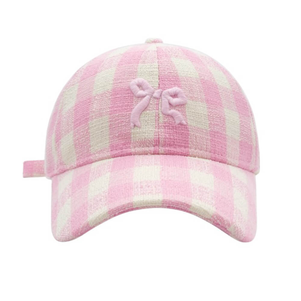 PINK AND WHITE CHECKERED BASEBALL CAP WITH BOW FOR KIDS