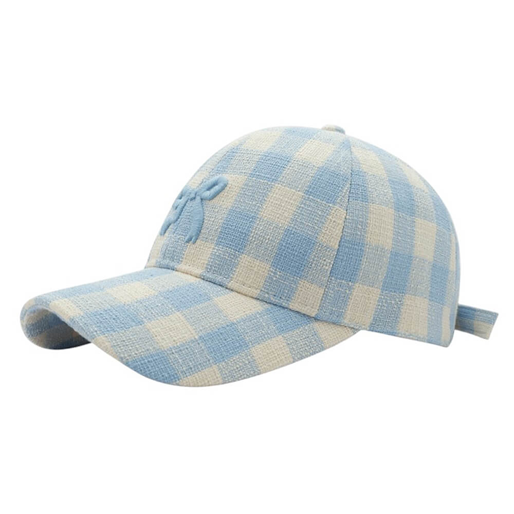 PINK AND WHITE CHECKERED BASEBALL CAP WITH BOW FOR KIDS