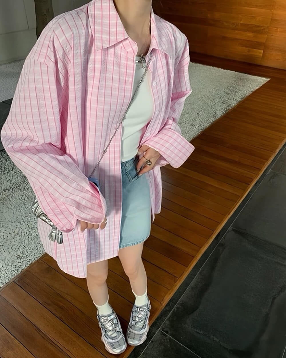 PINK AND WHITE PASTEL PLAID BUTTON-DOWN SHIRT