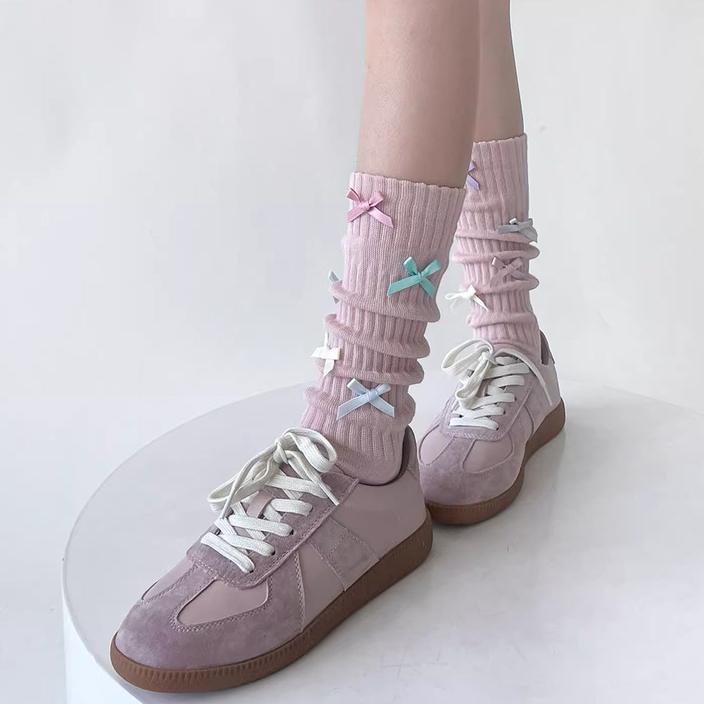 PINK BOW KNEE-HIGH SOCKS TEXTURED KNIT