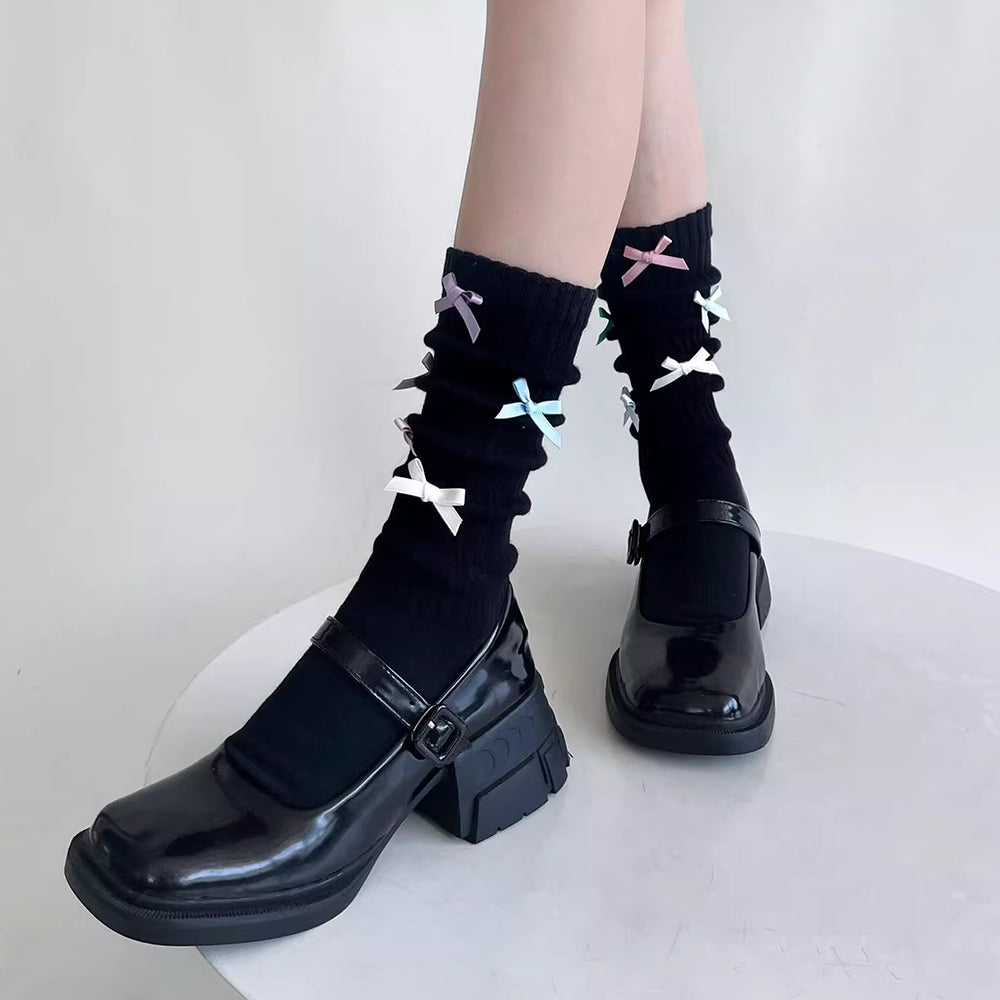 PINK BOW KNEE-HIGH SOCKS TEXTURED KNIT