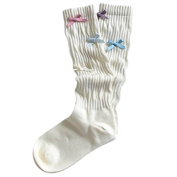PINK BOW KNEE-HIGH SOCKS TEXTURED KNIT