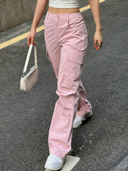 PINK CARGO PANTS WITH RUCHED DETAILS - COMFORTABLE CARGO PANTS