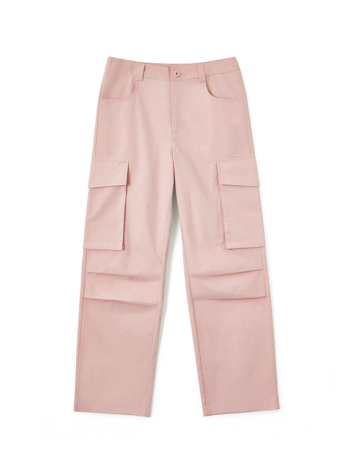 PINK CARGO PANTS WITH RUCHED DETAILS - COMFORTABLE CARGO PANTS