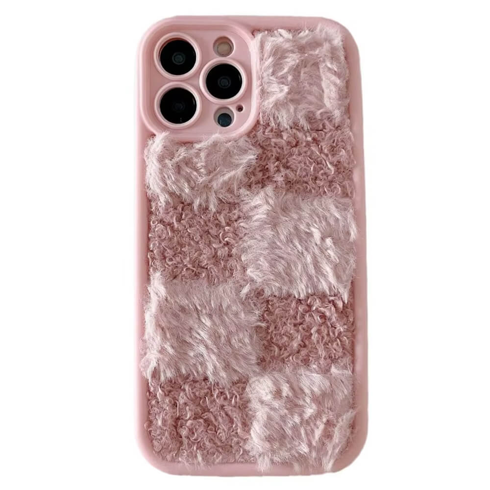PINK CHECKERED IPHONE CASE FUZZY PHONE ACCESSORY