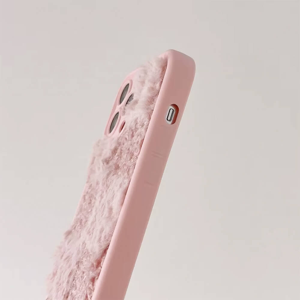 PINK CHECKERED IPHONE CASE FUZZY PHONE ACCESSORY
