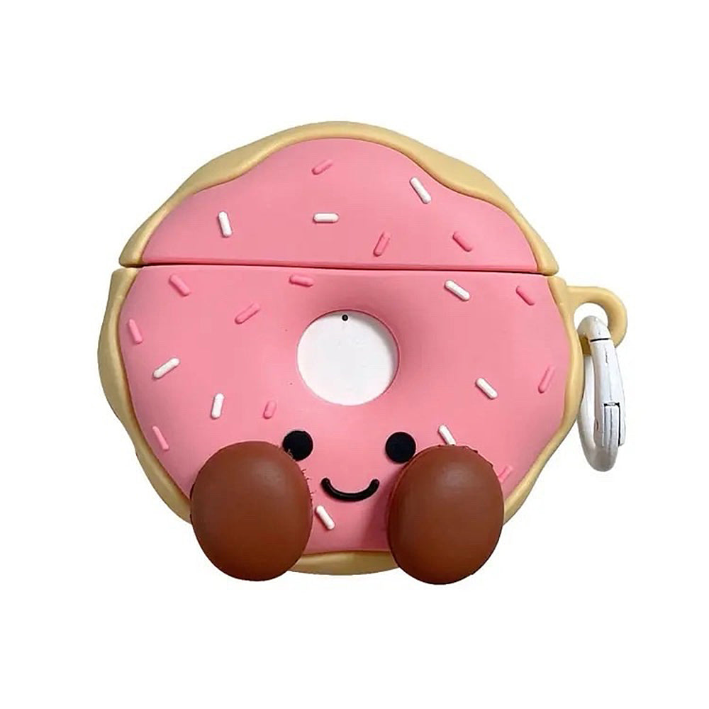 PINK DONUT-SHAPED AIRPODS CASE WITH SMILING FACE FOR GOLDEN GLAZED DONUT STYLE