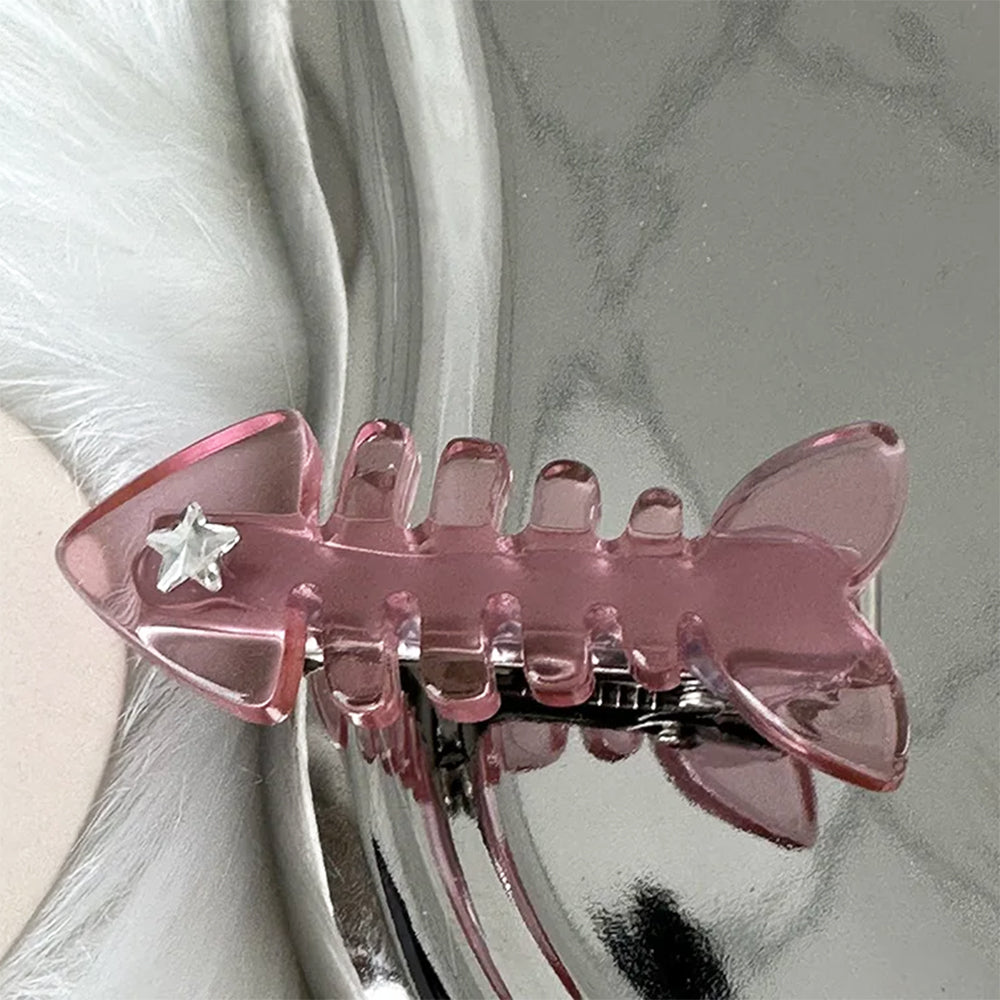PINK FISH SKELETON HAIR CLIP WITH STAR
