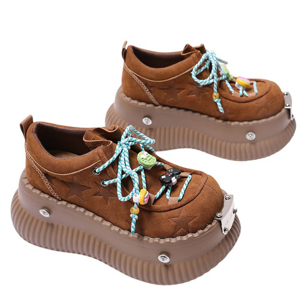 PINK FOOD CHARM Y2K PLATFORM SNEAKERS WITH RIPPLE SOLE