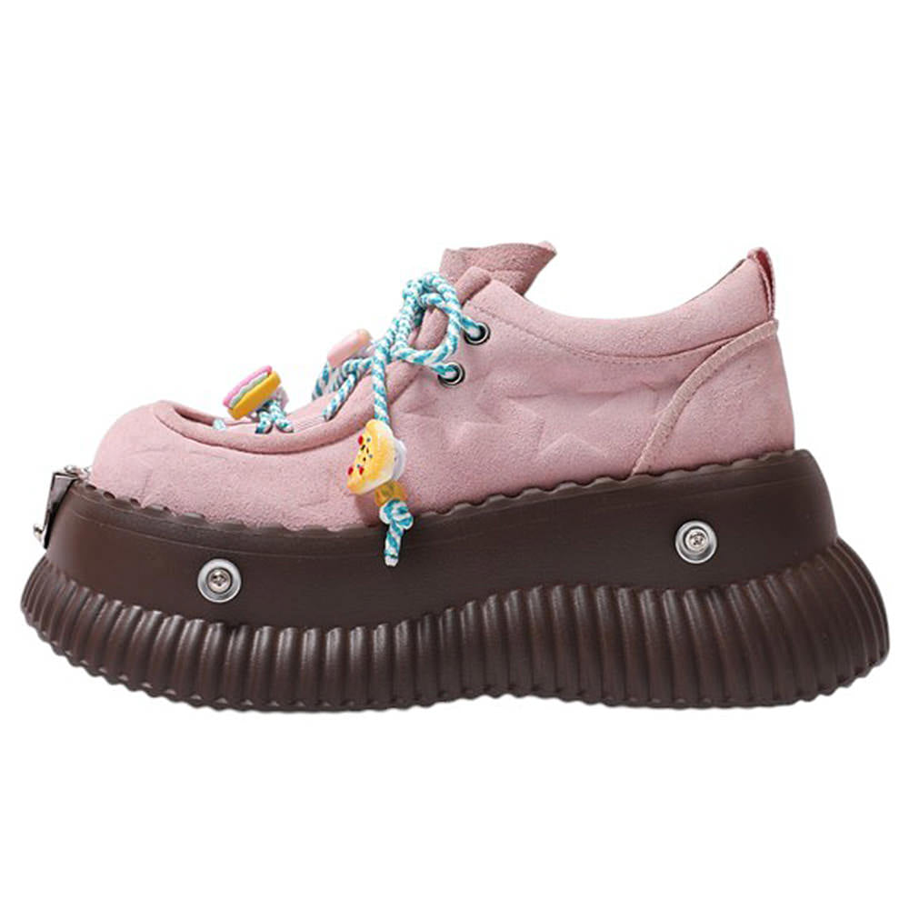 PINK FOOD CHARM Y2K PLATFORM SNEAKERS WITH RIPPLE SOLE