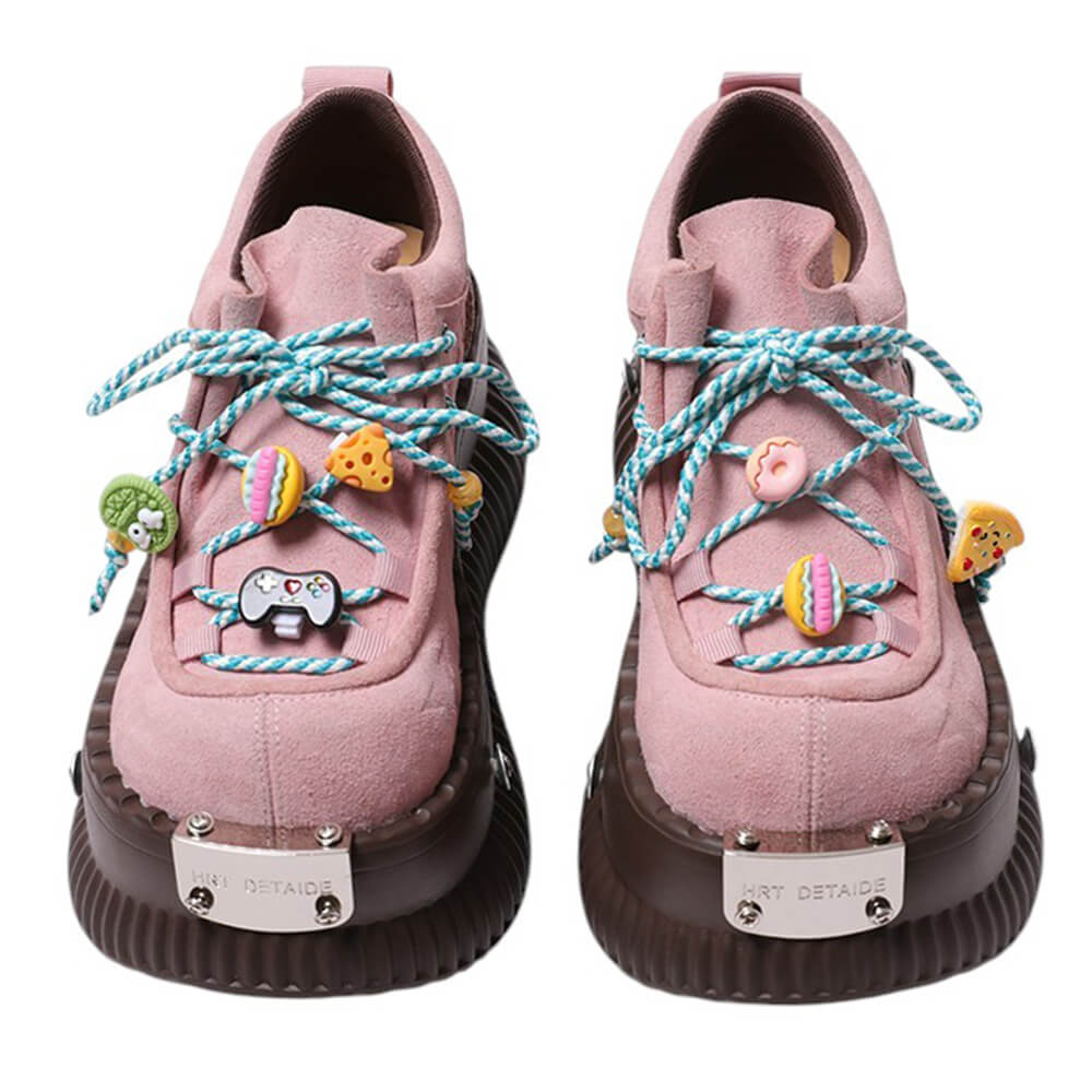 PINK FOOD CHARM Y2K PLATFORM SNEAKERS WITH RIPPLE SOLE