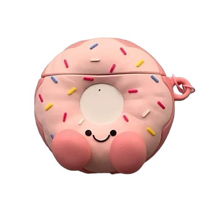 PINK FROSTED DONUT AIRPODS CASE WITH SPRINKLES AND SMILING FACE