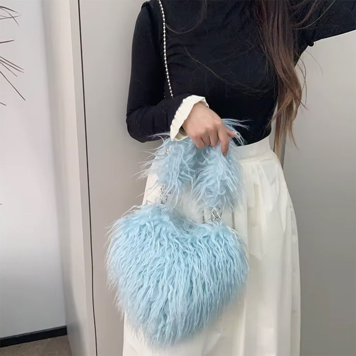 PINK FUZZY HEART HANDBAG HEART SHAPED BAG