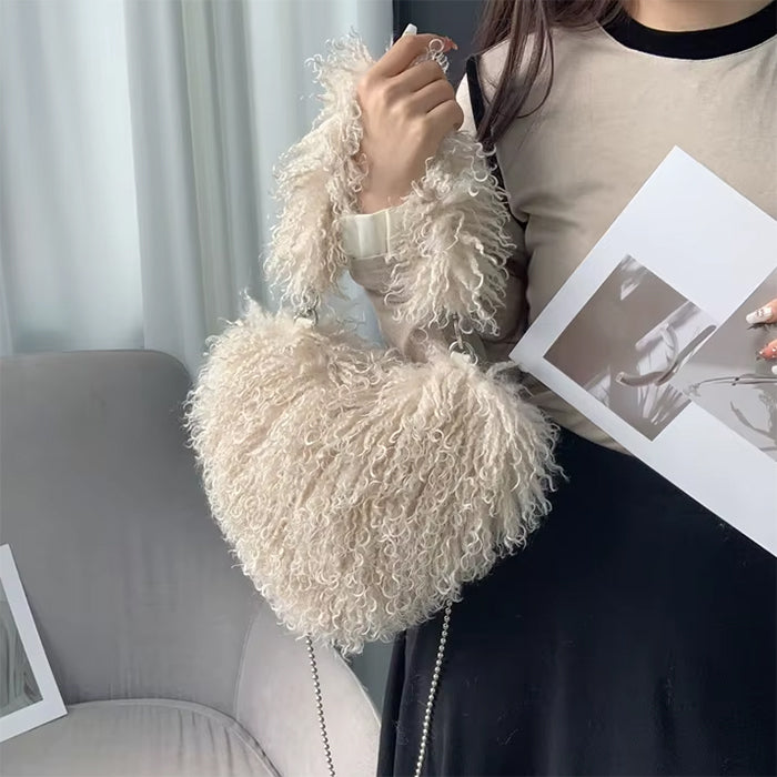 PINK FUZZY HEART HANDBAG HEART SHAPED BAG