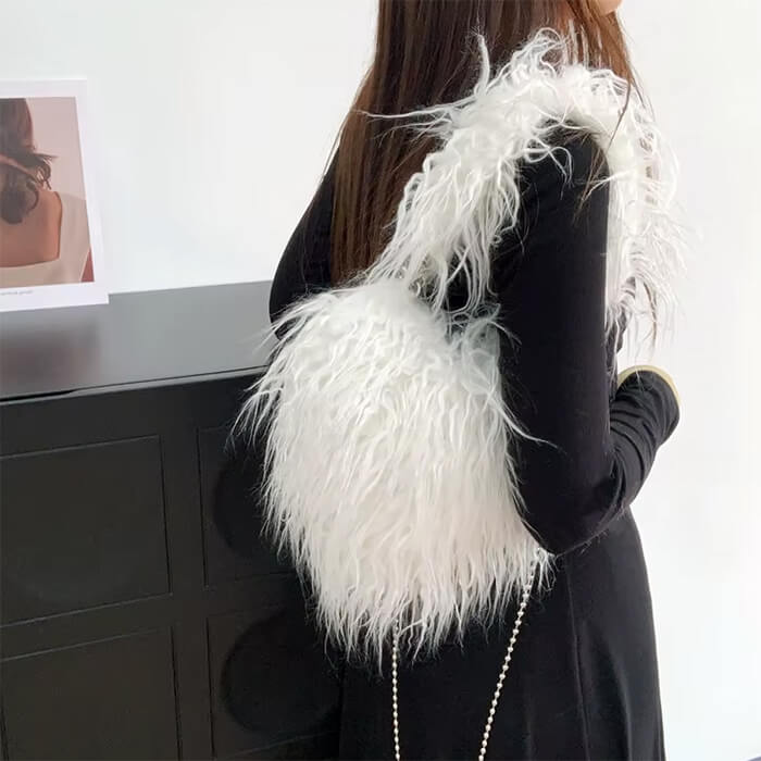 PINK FUZZY HEART HANDBAG HEART SHAPED BAG