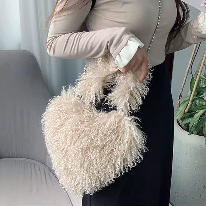 PINK FUZZY HEART HANDBAG HEART SHAPED BAG