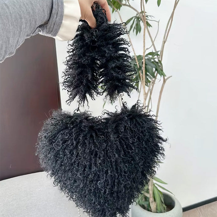 PINK FUZZY HEART HANDBAG HEART SHAPED BAG