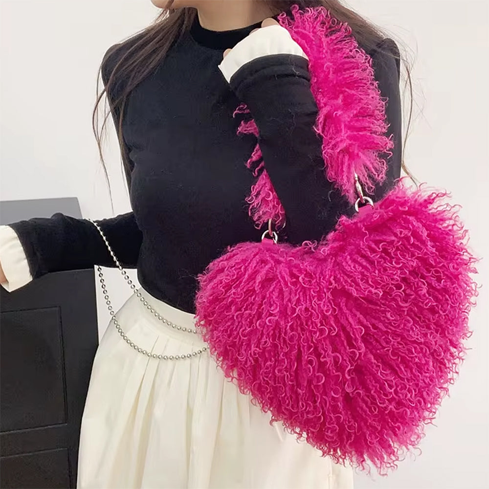 PINK FUZZY HEART HANDBAG HEART SHAPED BAG