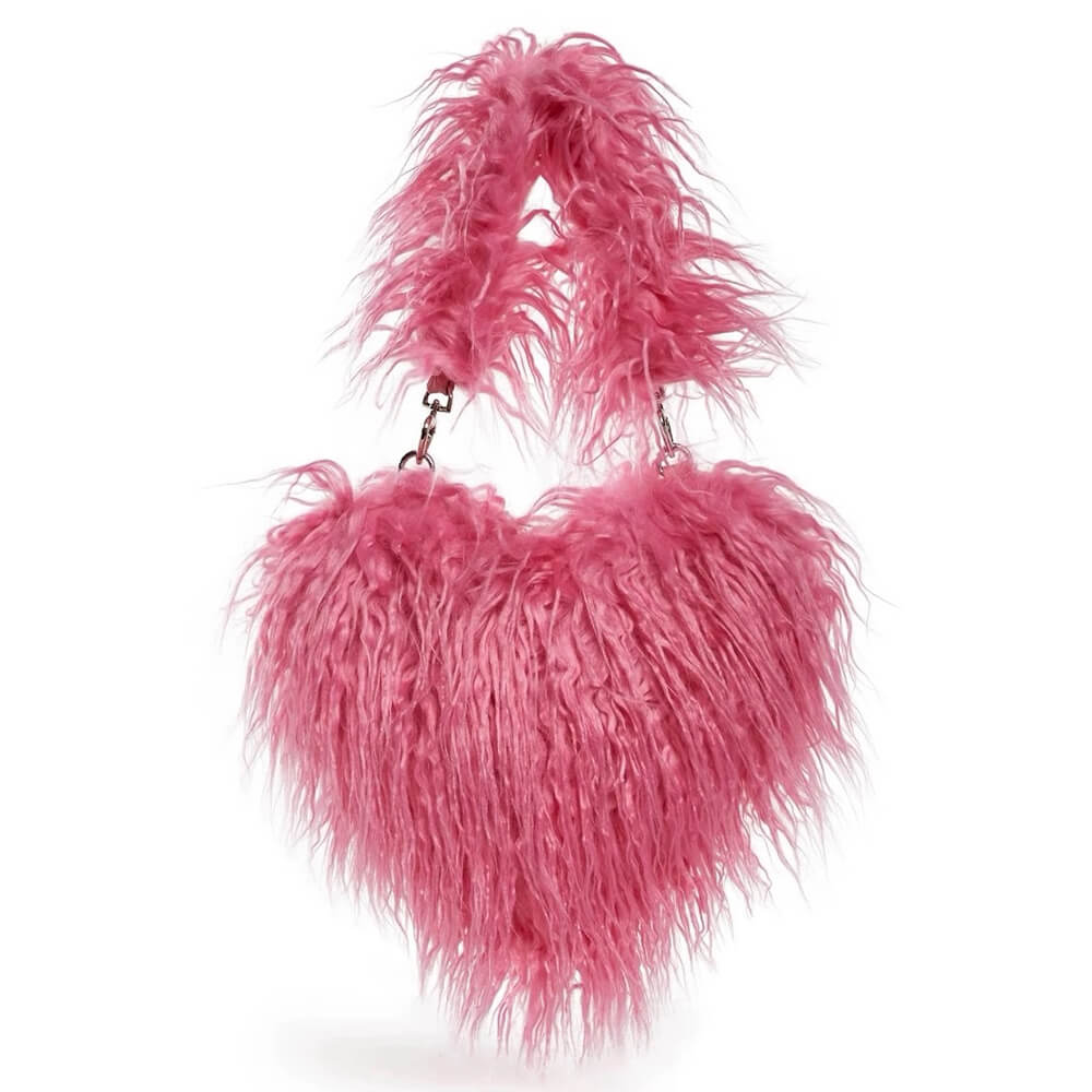 PINK FUZZY HEART HANDBAG HEART SHAPED BAG