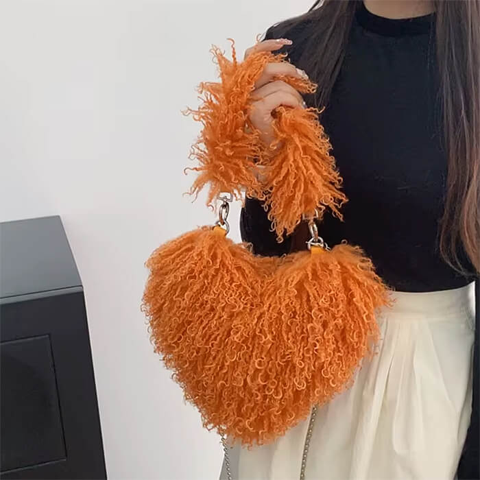 PINK FUZZY HEART HANDBAG HEART SHAPED BAG