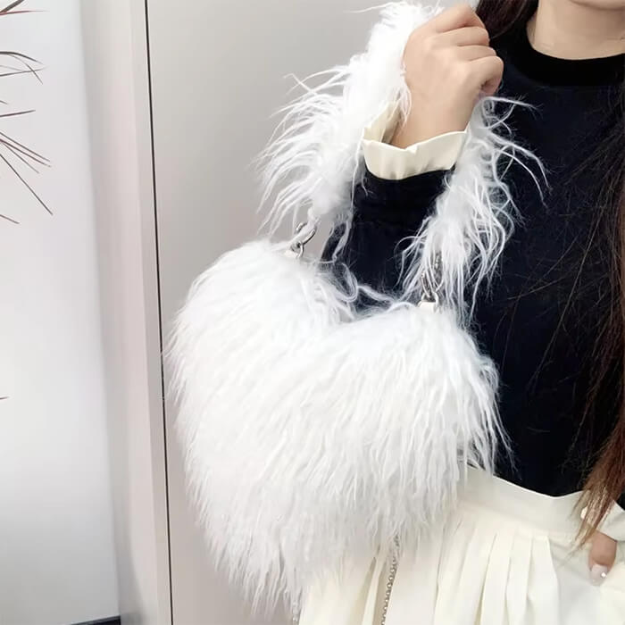 PINK FUZZY HEART HANDBAG HEART SHAPED BAG
