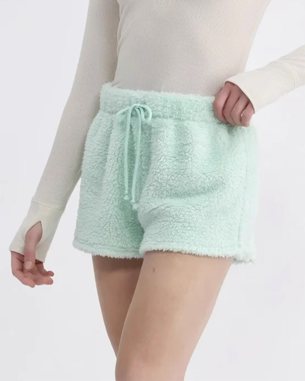 PINK FUZZY SHORTS SIZE FEATURES AND WAIST MEASUREMENT