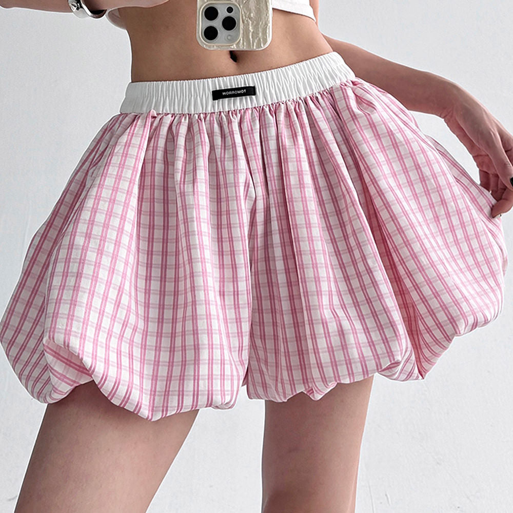 PINK GINGHAM BALLOON SKIRT FOR WOMEN