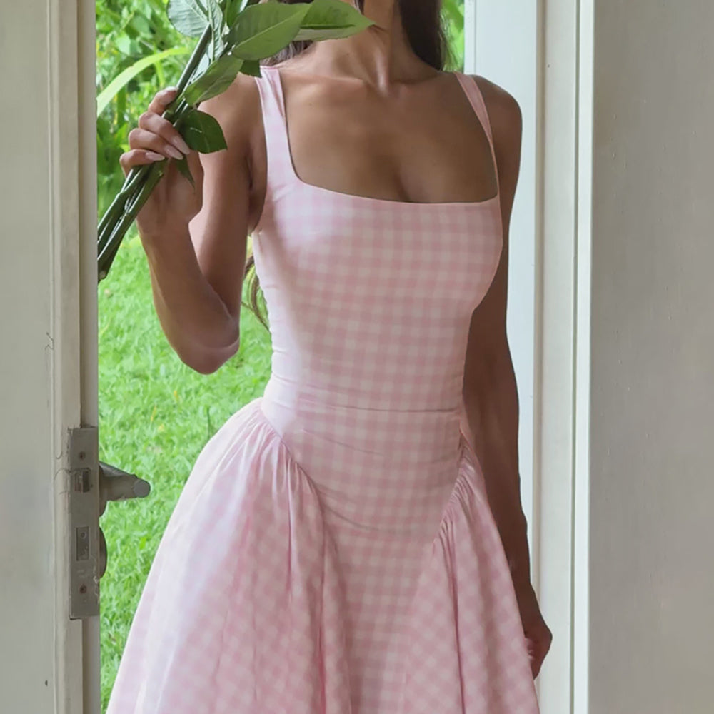 PINK GINGHAM MIDI DRESS FOR COTTAGECORE PICNIC