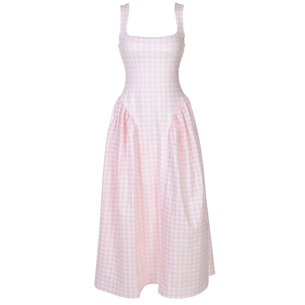 PINK GINGHAM MIDI DRESS FOR COTTAGECORE PICNIC