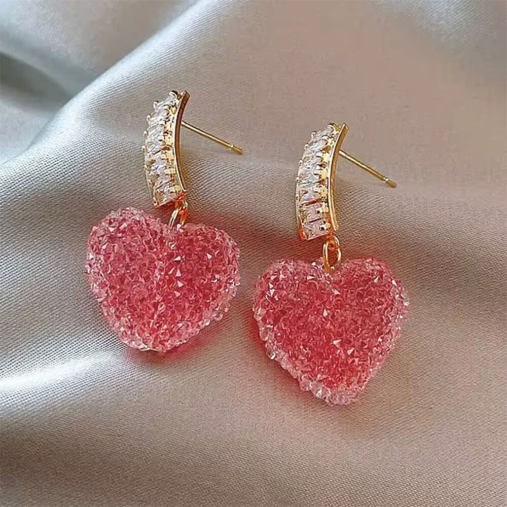 PINK HEART DANGLE EARRINGS ROMANTIC ELEGANCE