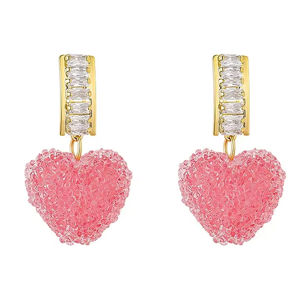 PINK HEART DANGLE EARRINGS ROMANTIC ELEGANCE