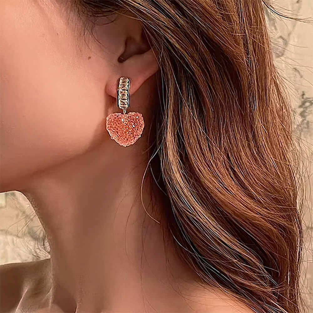 PINK HEART DANGLE EARRINGS ROMANTIC ELEGANCE