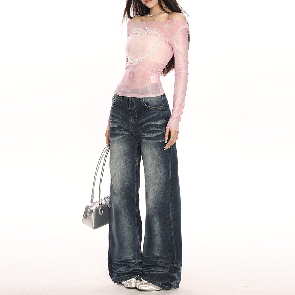 PINK HEART MESH TOP SOFT GIRL AESTHETIC