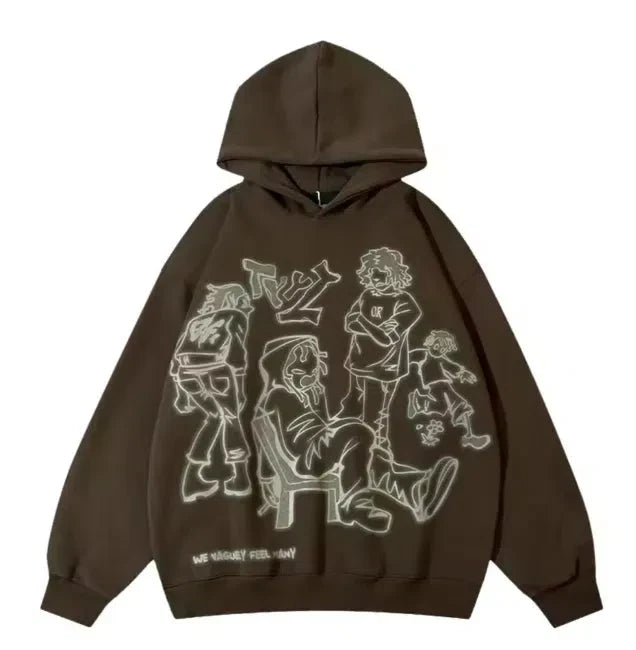 PINK HOODIE WITH CARTOON FIGURES AND WASHABLE HOODED NECK