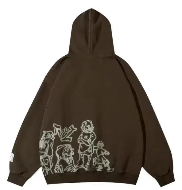 PINK HOODIE WITH CARTOON FIGURES AND WASHABLE HOODED NECK
