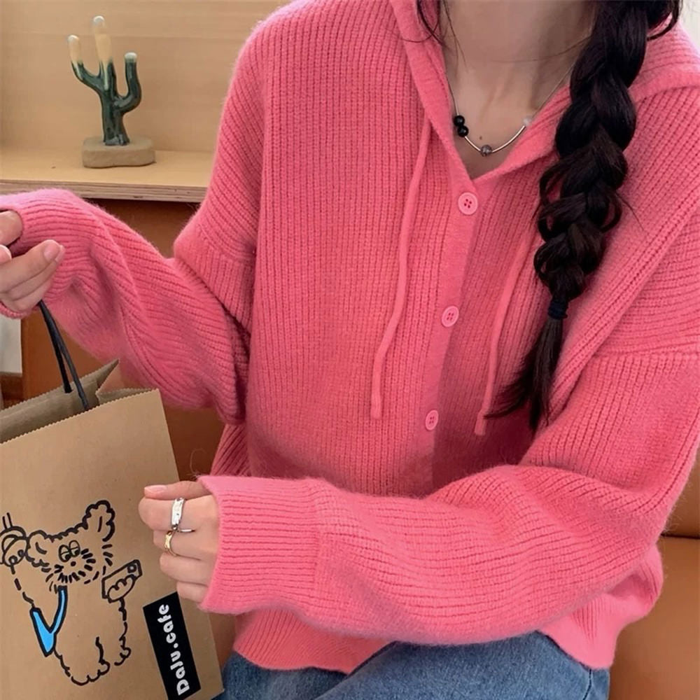 PINK KNIT HOODIE PROBLEM CHILD KNIT CARDIGAN