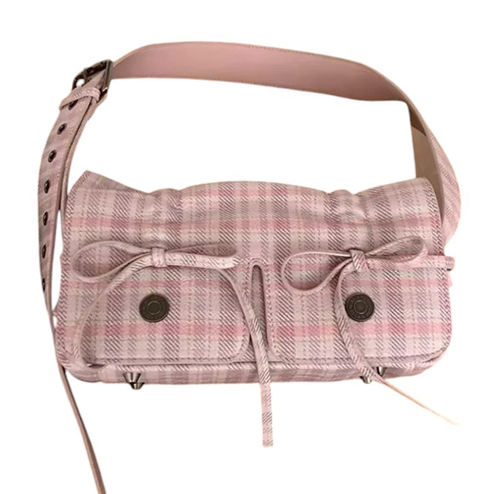 PINK PLAID VEGAN LEATHER TOTE BAG