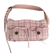 PINK PLAID VEGAN LEATHER TOTE BAG