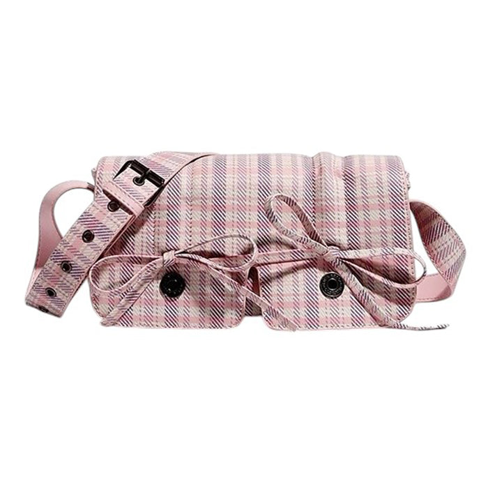PINK PLAID VEGAN LEATHER TOTE BAG