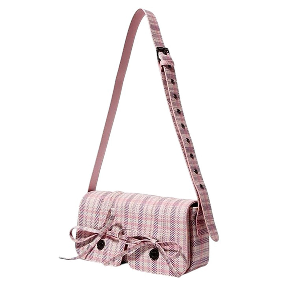 PINK PLAID VEGAN LEATHER TOTE BAG