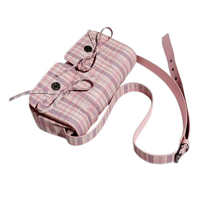 PINK PLAID VEGAN LEATHER TOTE BAG