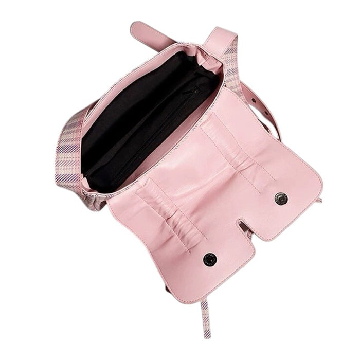 PINK PLAID VEGAN LEATHER TOTE BAG