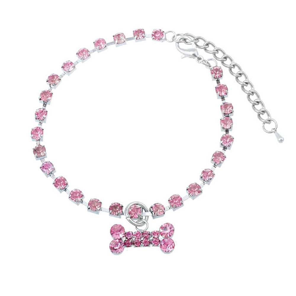PINK RHINESTONE DOG COLLAR BONE CHARM ZINC ALLOY