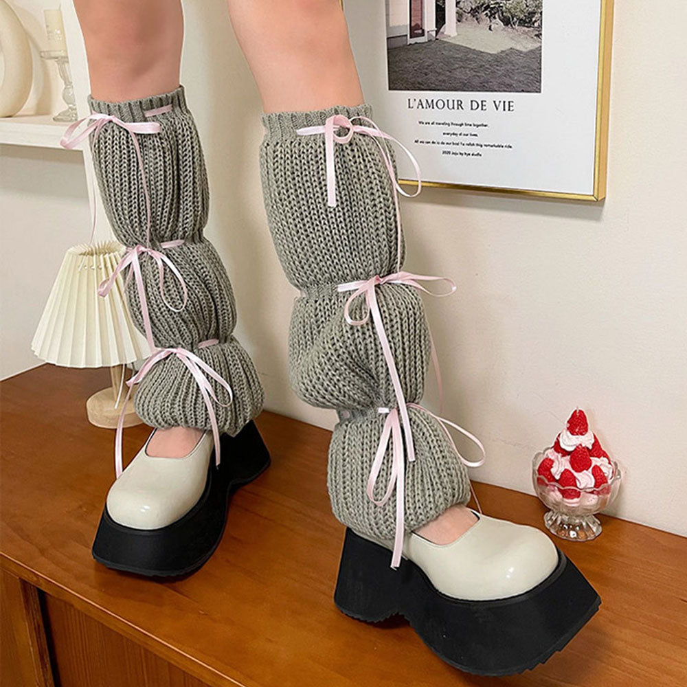 PINK RIBBON LEG WARMERS BALLETCORE BOWS